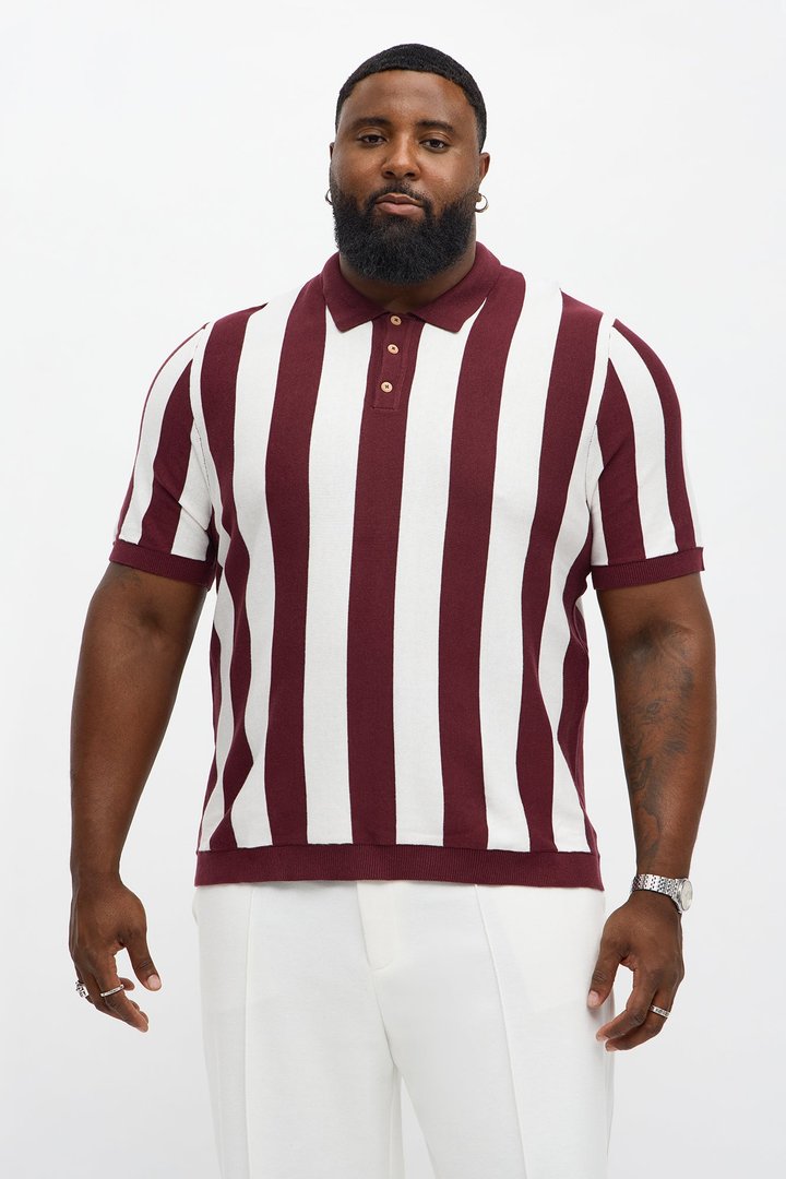 Old Sport Striped Short Sleeve Polo - Burgundy/combo