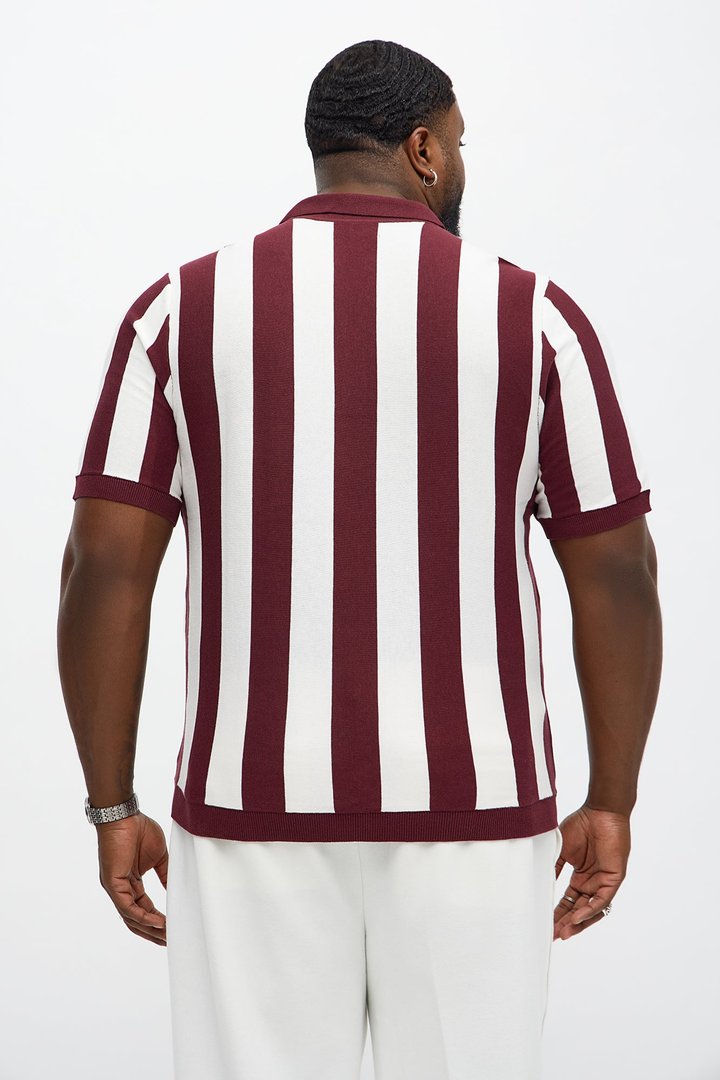 Old Sport Striped Short Sleeve Polo - Burgundy/combo