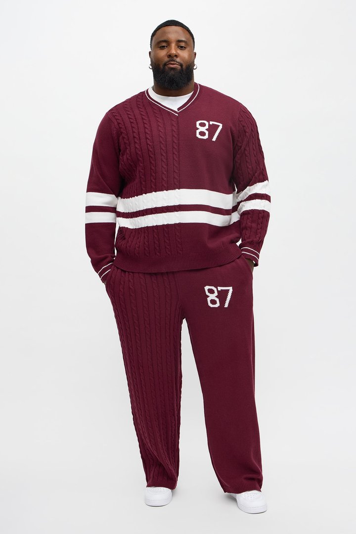 Preppy Life Sweater Knit Pant - Burgundy/combo