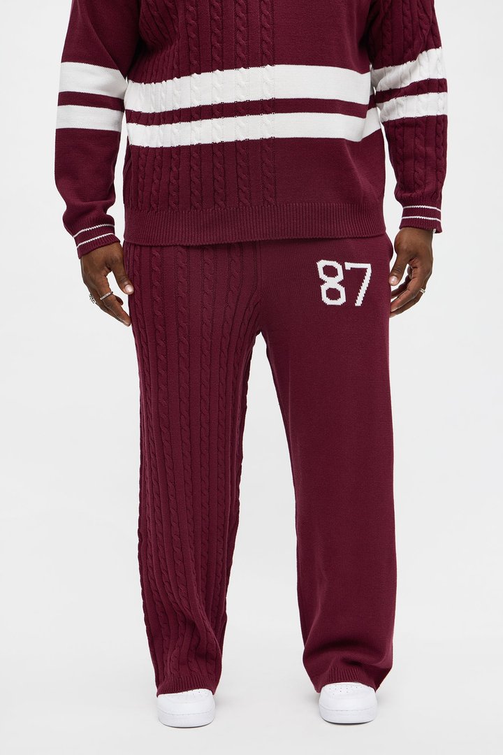 Preppy Life Sweater Knit Pant - Burgundy/combo