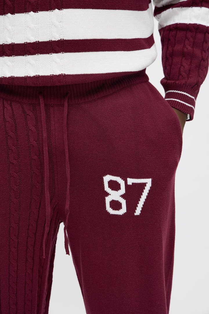 Preppy Life Sweater Knit Pant - Burgundy/combo