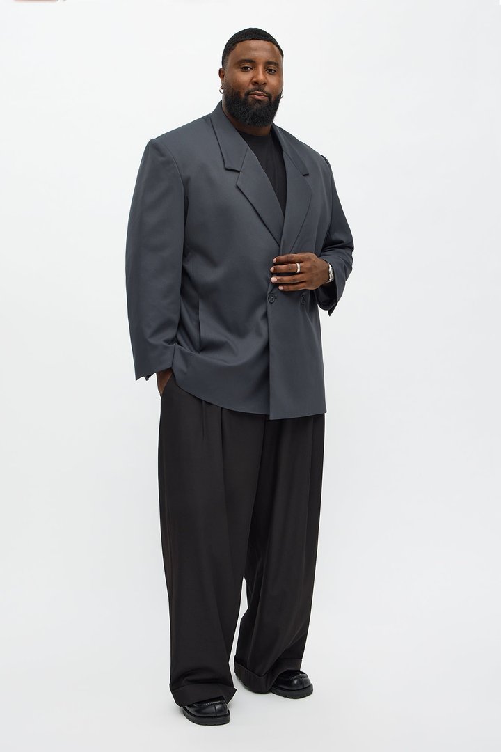 Oversized Quiet Authority Double Breasted Blazer - Charcoal