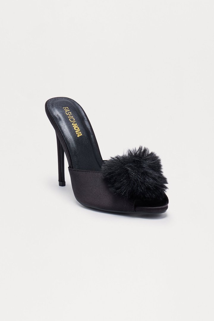 Shayla Faux Fur Satin Heels - Black
