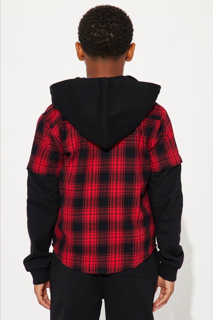Mini Hooded Long Sleeve Flannel Set - Red/combo