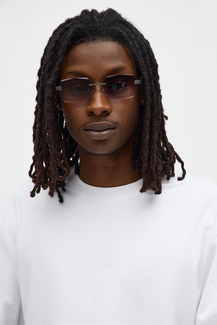 Rimless Geometric Frame Color Lens Sunglasses - Black/combo