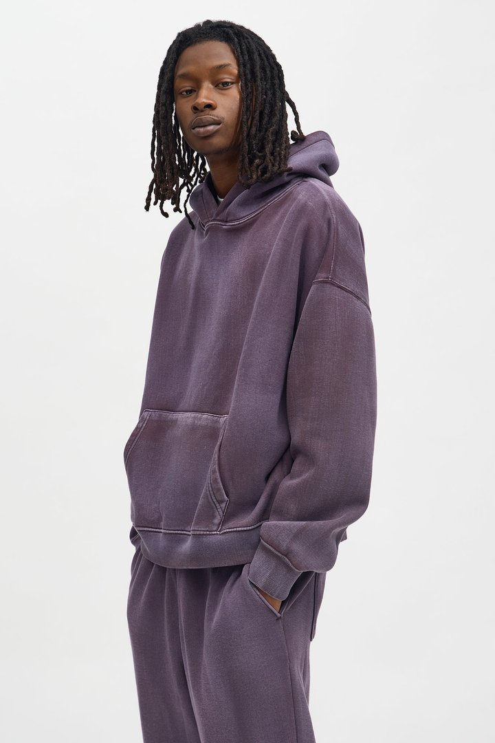 Acid Wash Oversized Heavyweight Hoodie - Purple