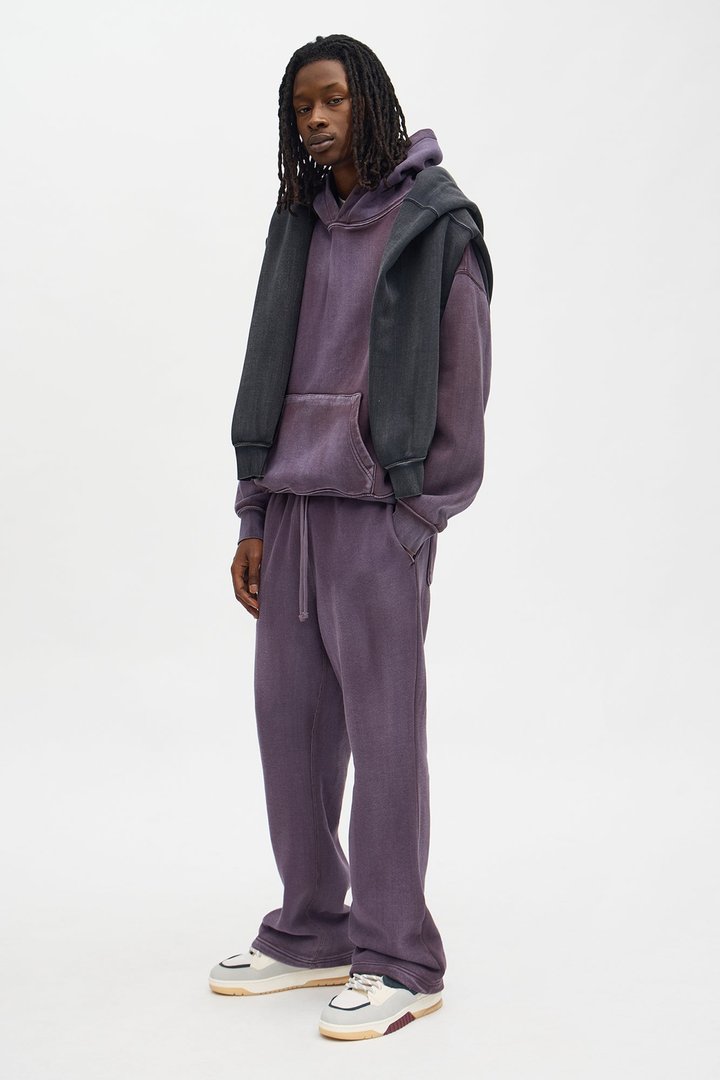Acid Wash Heavyweight Slim Flare Sweatpants - Purple