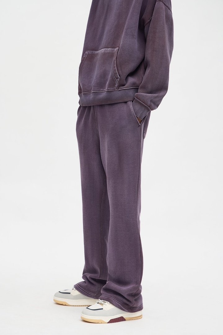 Acid Wash Heavyweight Slim Flare Sweatpants - Purple
