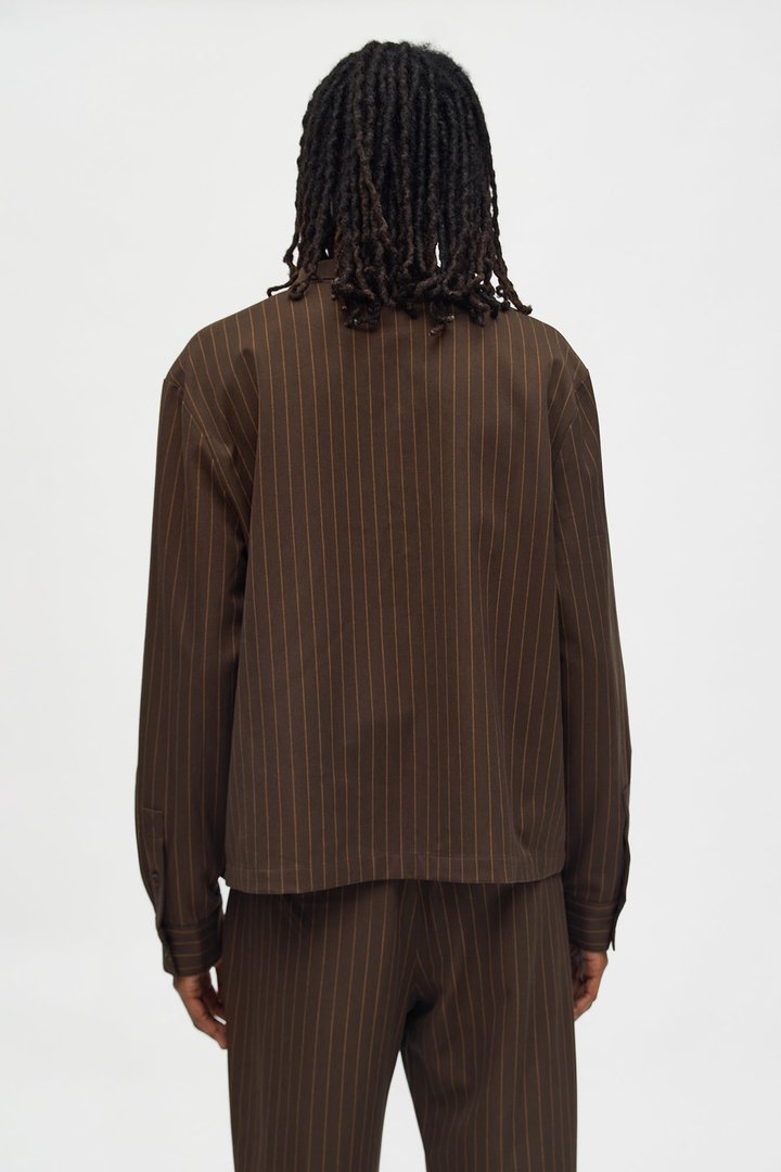 Straight Striped Elevated Shirt Jacket - Brown