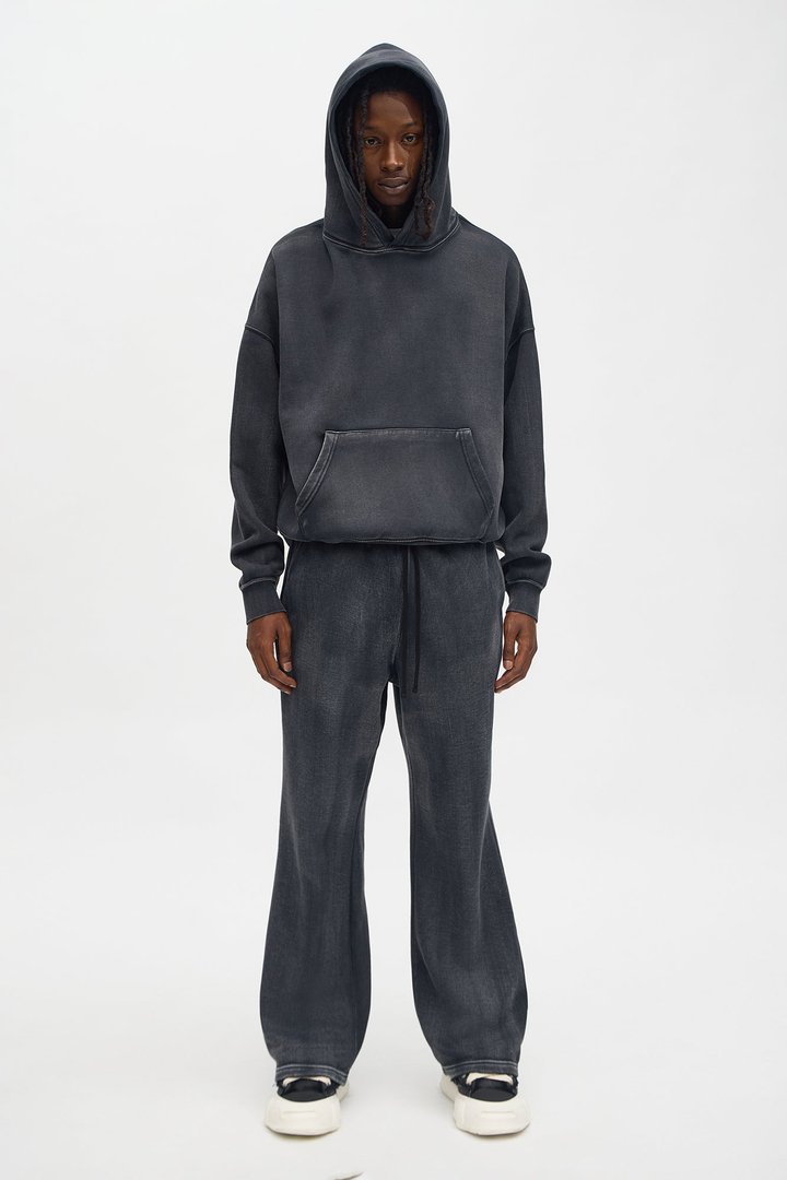 Acid Wash Oversized Heavyweight Hoodie - Black