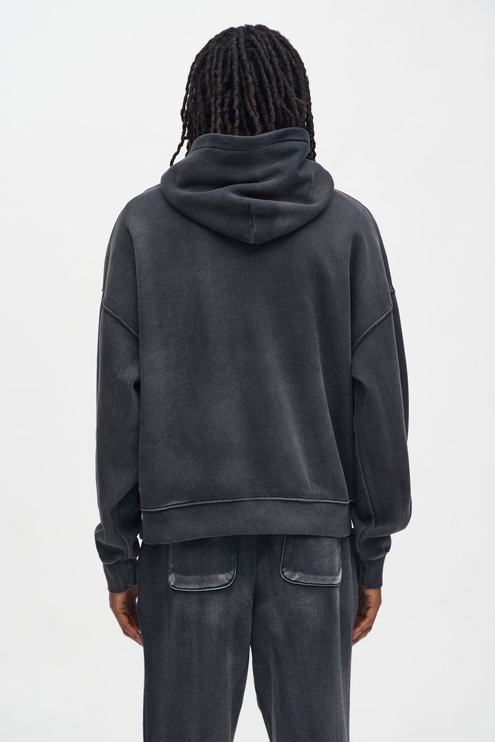 Acid Wash Oversized Heavyweight Hoodie - Black