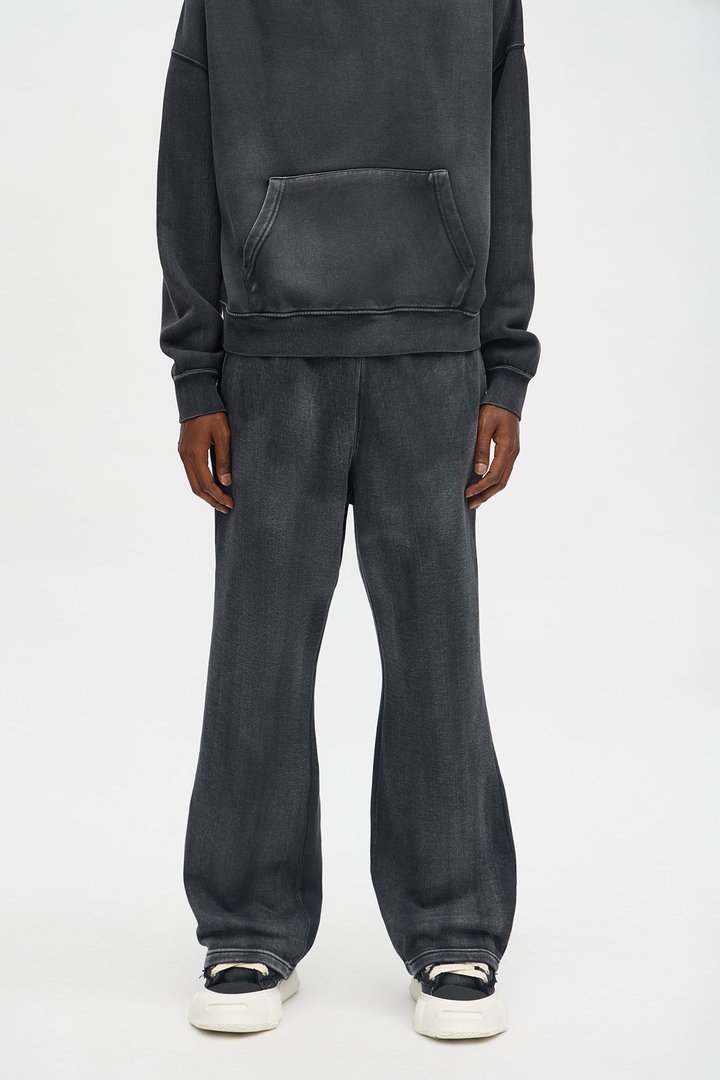 Acid Wash Heavyweight Slim Flare Sweatpants - Black