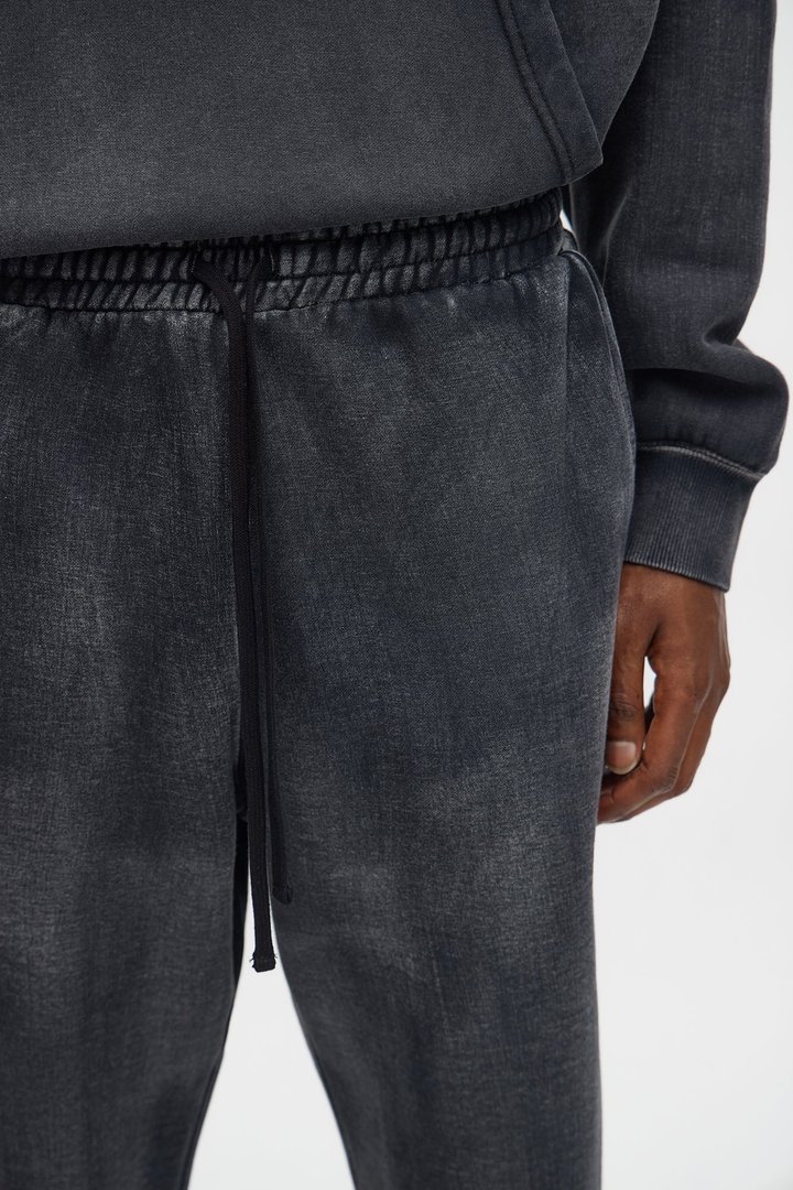 Acid Wash Heavyweight Slim Flare Sweatpants - Black
