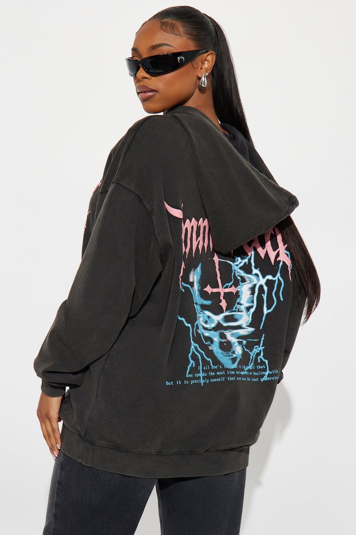 Immortal Washed Fleece Hoodie - Black Wash