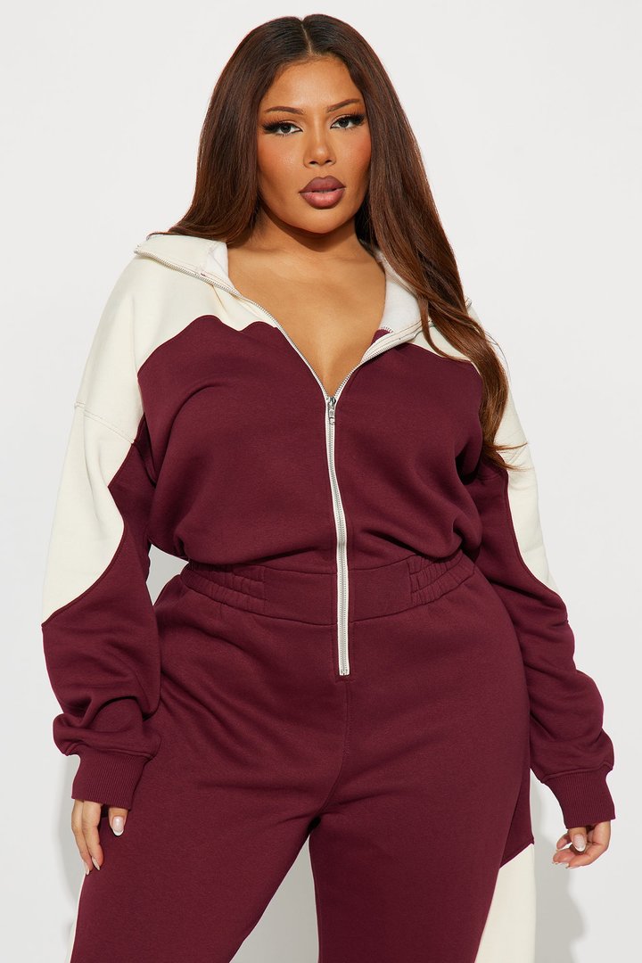 Snooze Mode Fleece Jumpsuit - Burgundy/combo