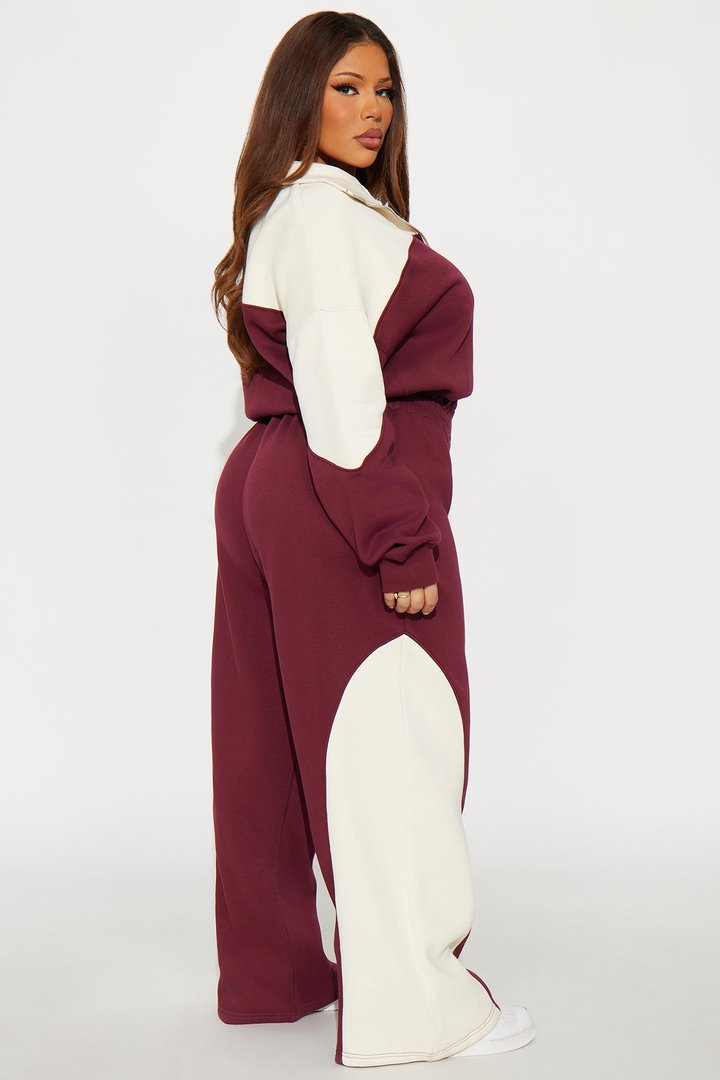 Snooze Mode Fleece Jumpsuit - Burgundy/combo