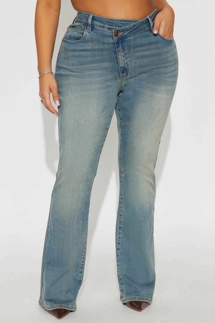 Renata Mid Rise Crossover Bootcut Jeans - Vintage Wash