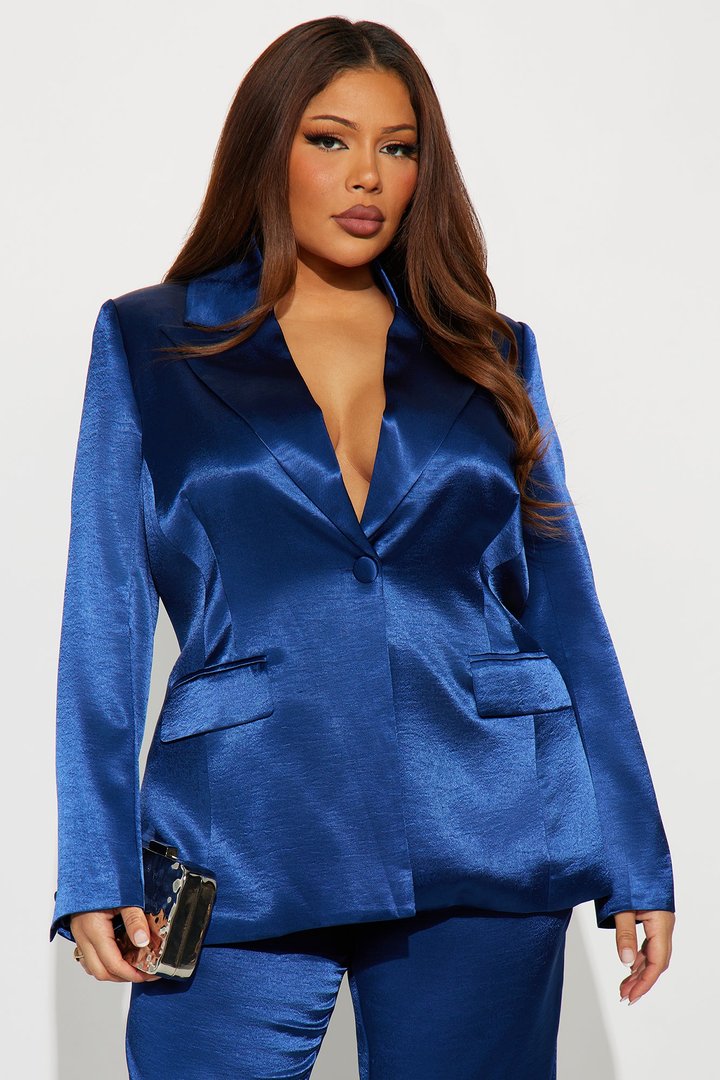 Selena Satin Hourglass Blazer - Navy