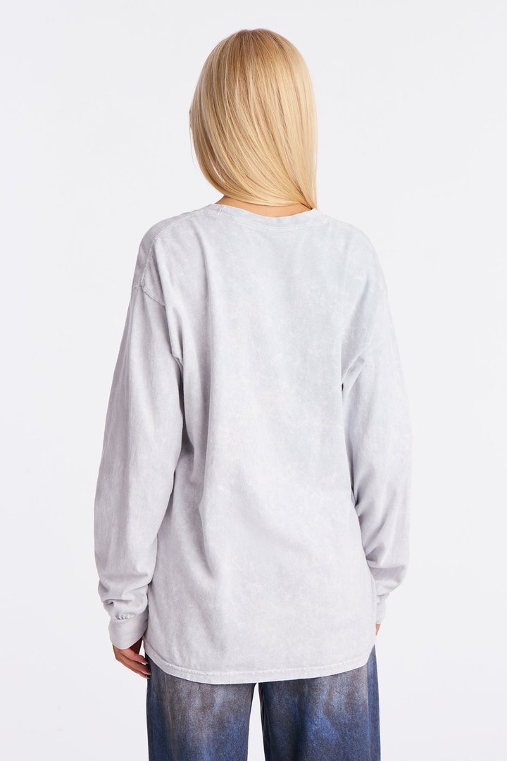 Leopard Lips Washed Oversized Long Sleeve Tee - Grey