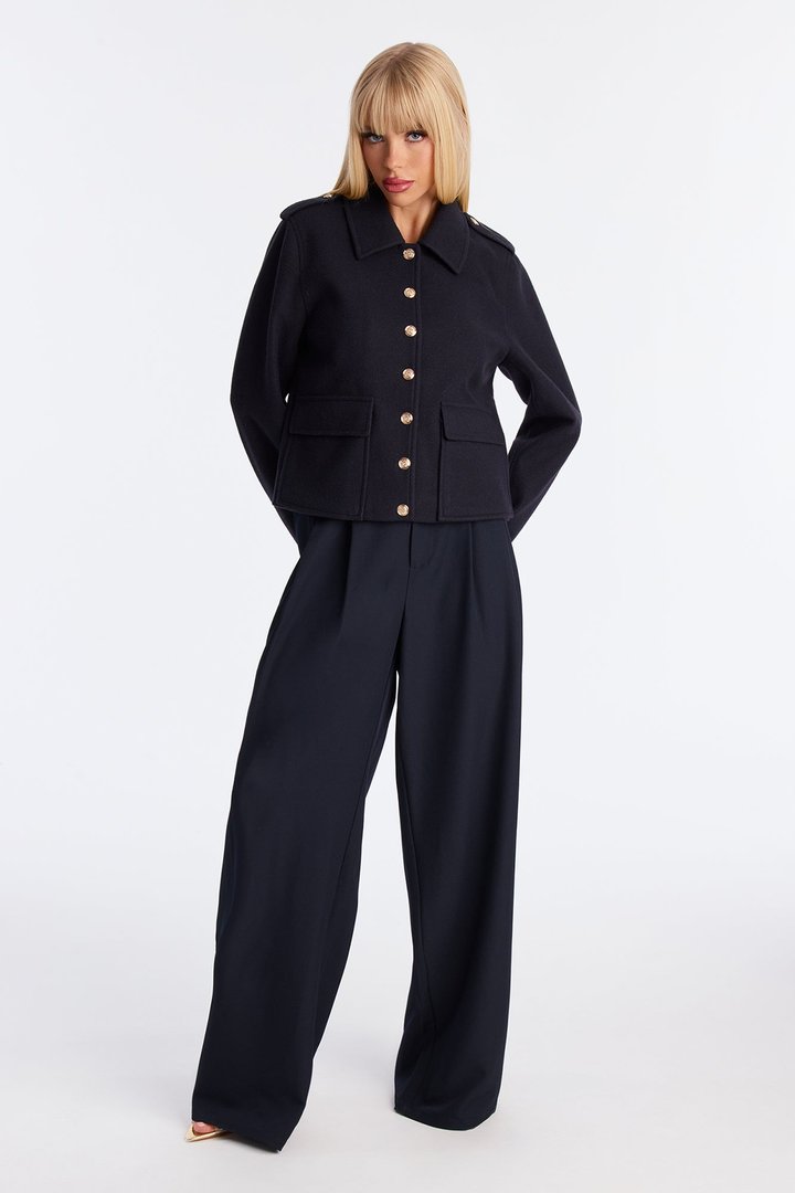 Madeline Faux Wool Lady Coat - Navy