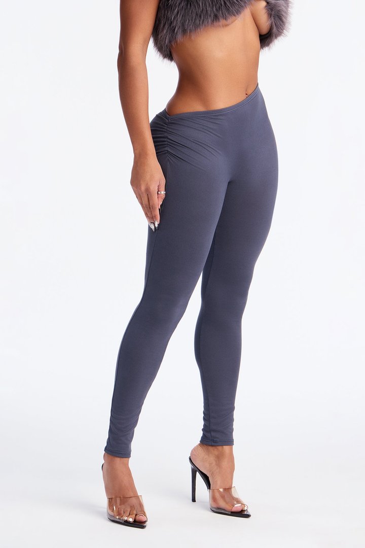 Don't Peek Ruched Asymmetrical Low Rise Legging - Charcoal