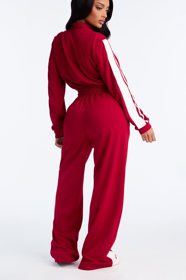 Sporty Vibe Long Sleeve Jumpsuit - Red