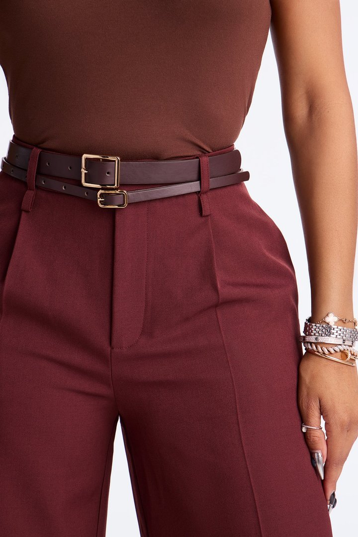 Geraldine Belted Wide Leg Trousers 33″ - Wine