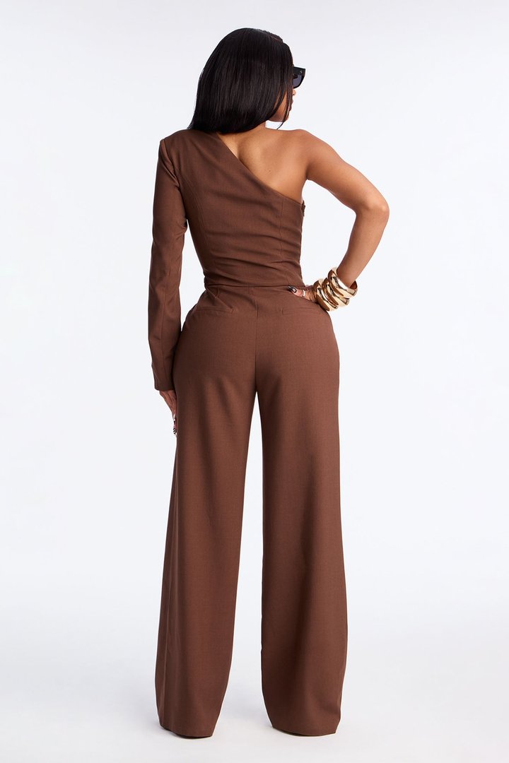 Makena Buckle One Shoulder Jumpsuit - Brown