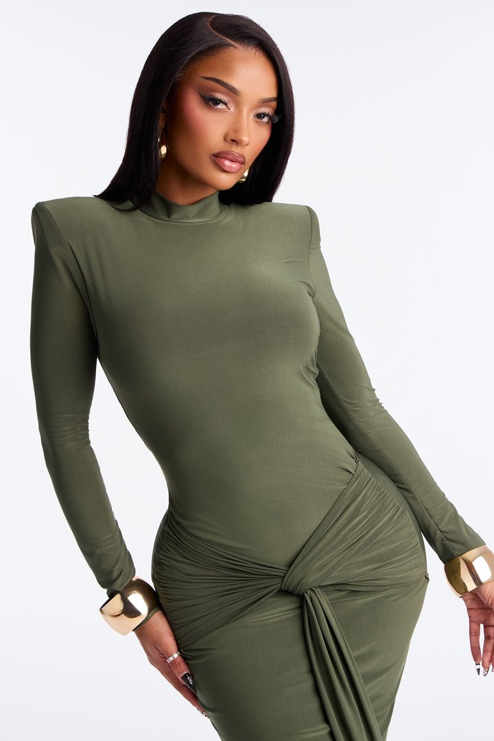 All Glammed Up Draped Maxi Dress - Olive