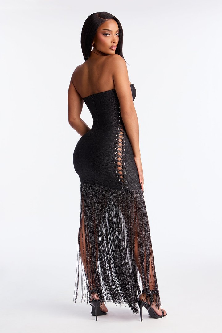 Flirty Charm Glitter Bandage Maxi Dress - Black
