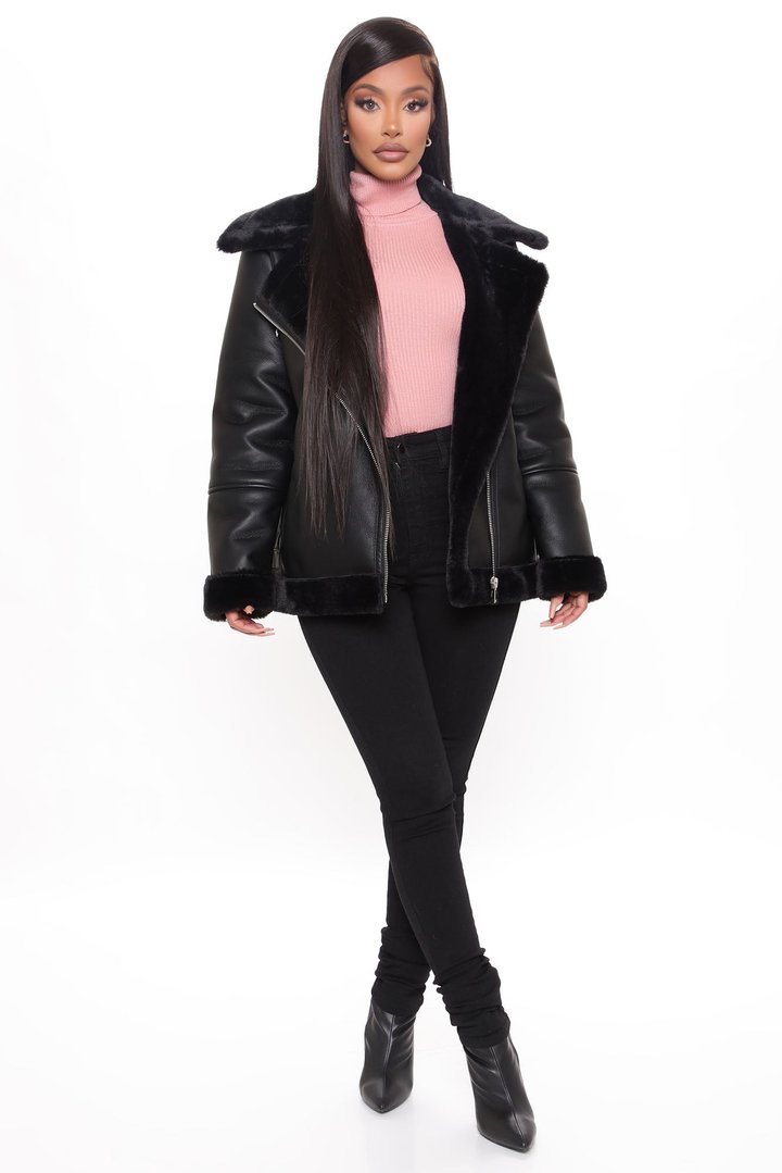 Chic Bad Ass Faux Leather Jacket - Black