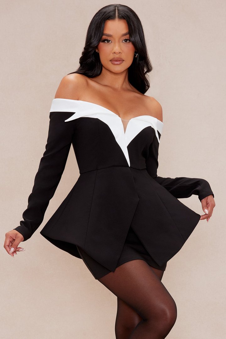 Lizette Off Shoulder Mini Dress - Black