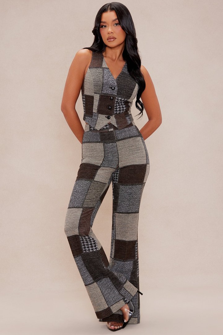 Harriet Patched Flare Pant - Brown/combo
