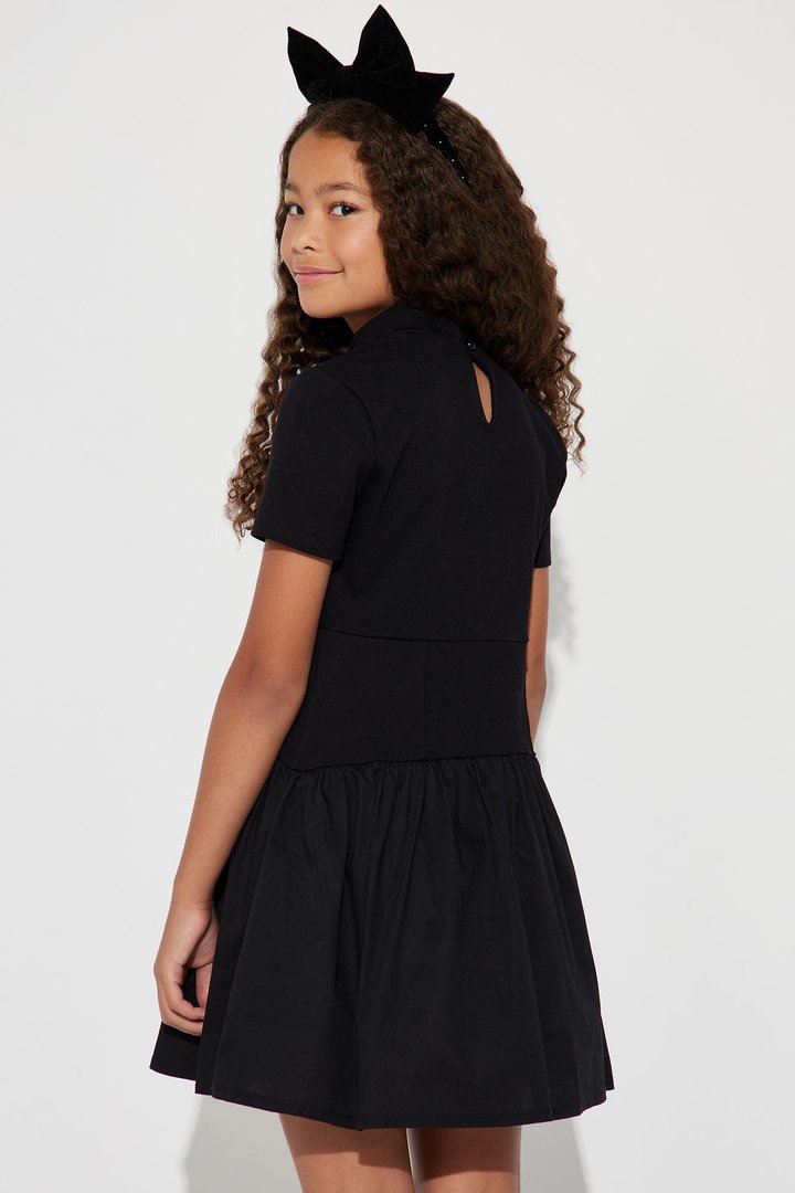 Mini Kennedy Short Sleeve Drop Waist Mini Dress - Black
