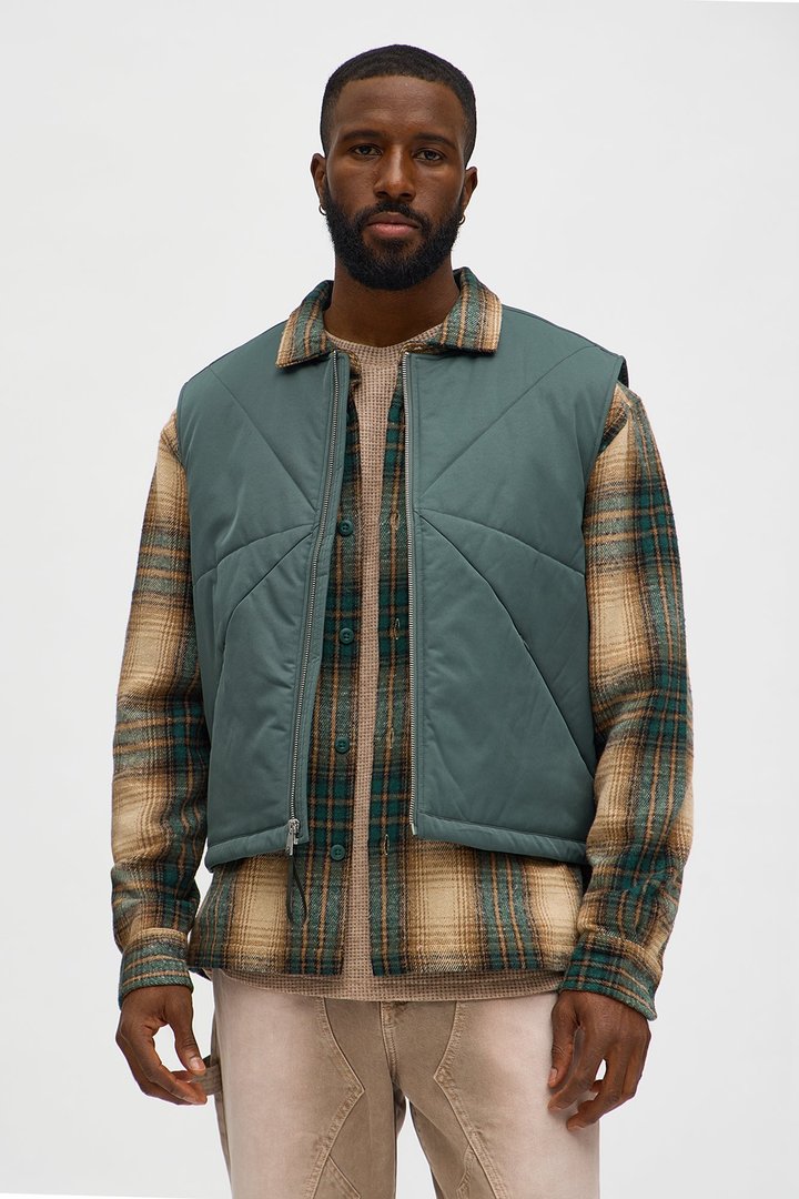 Look At Me Paneled Padded Vest - Olive