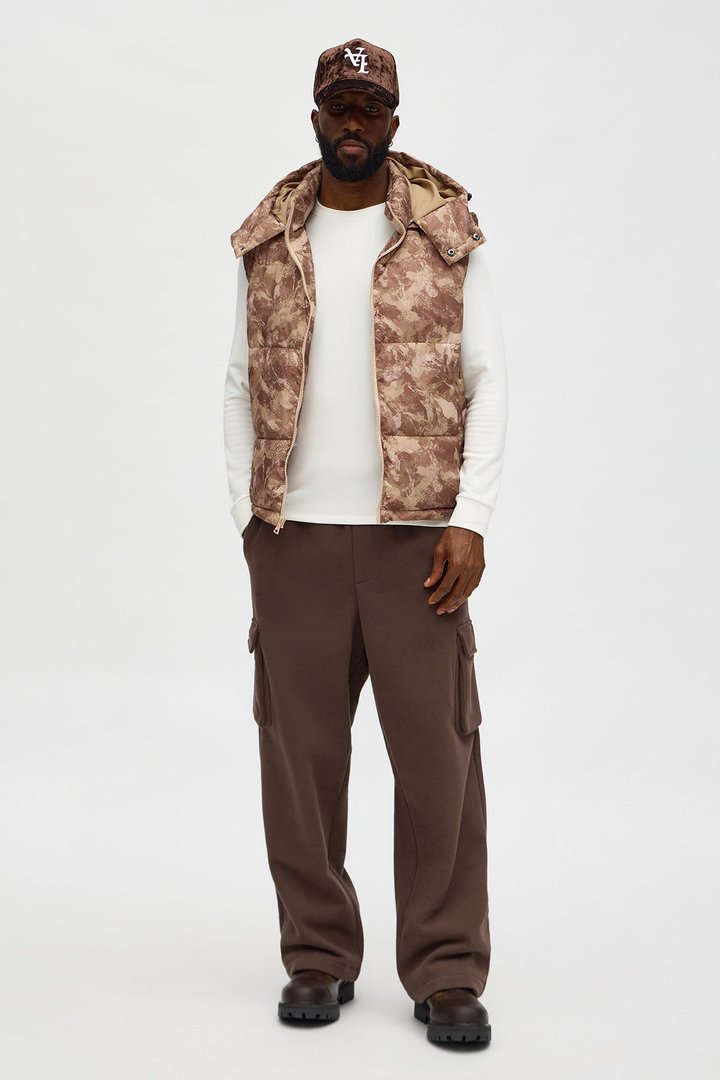 Hooded Into The Trenches Puffer Vest - Brown
