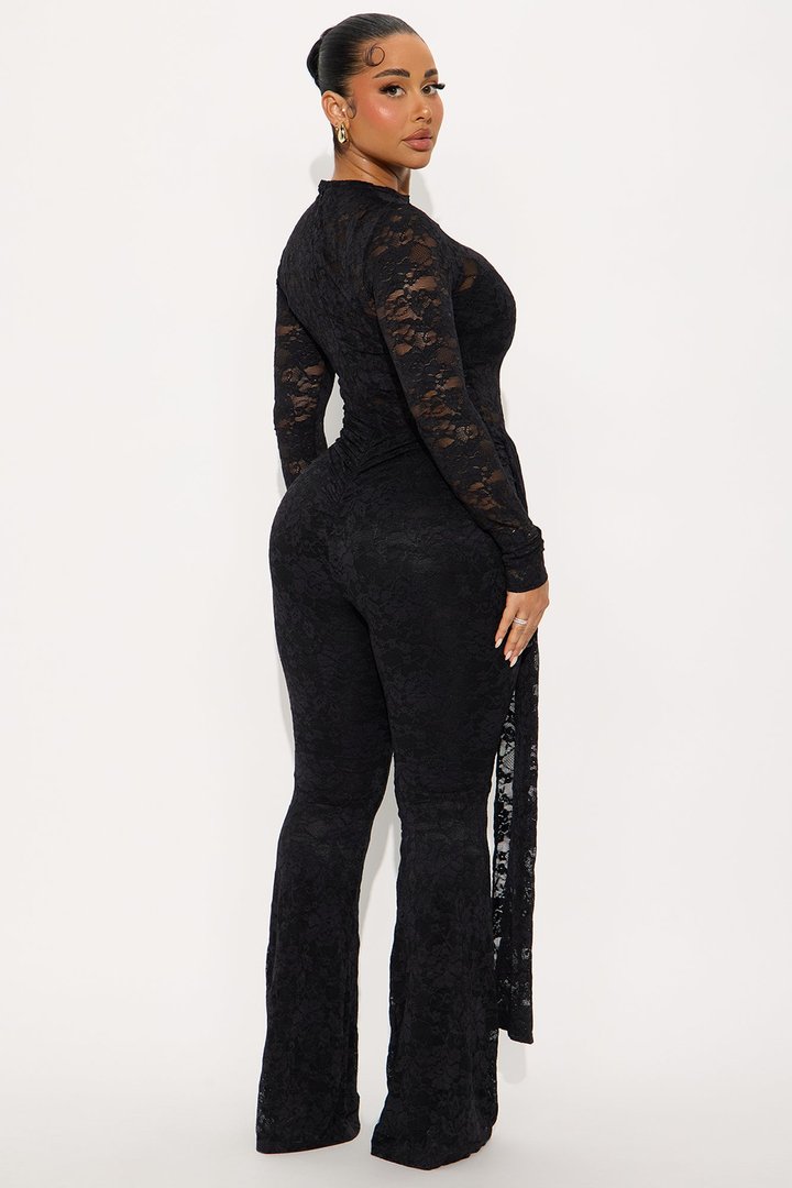 Made You Look Draped Lace Jumpsuit - Black