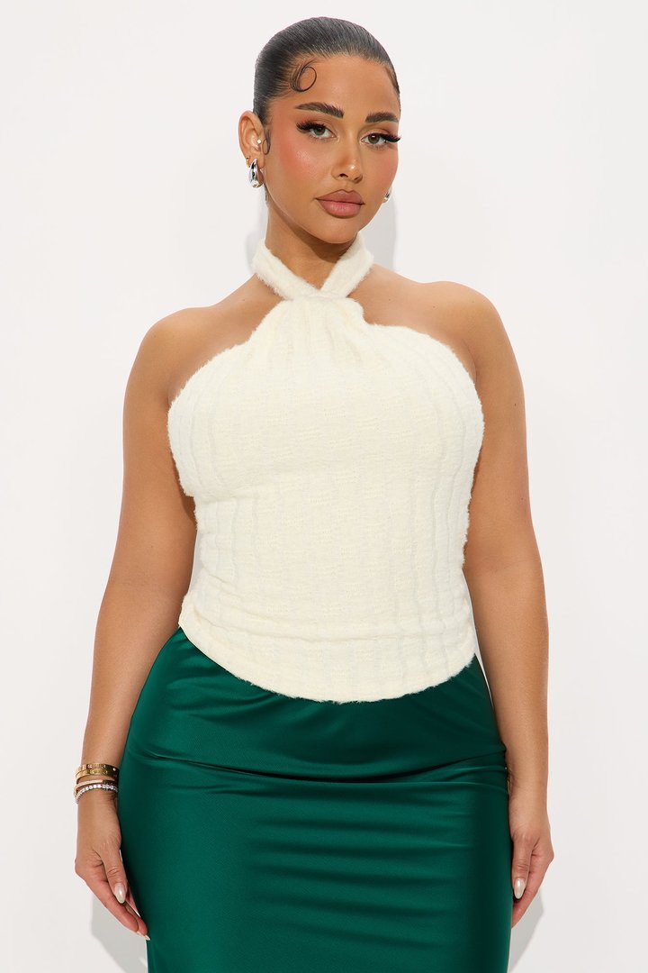 Gypsy Fuzzy Sweater Halter Top - Cream