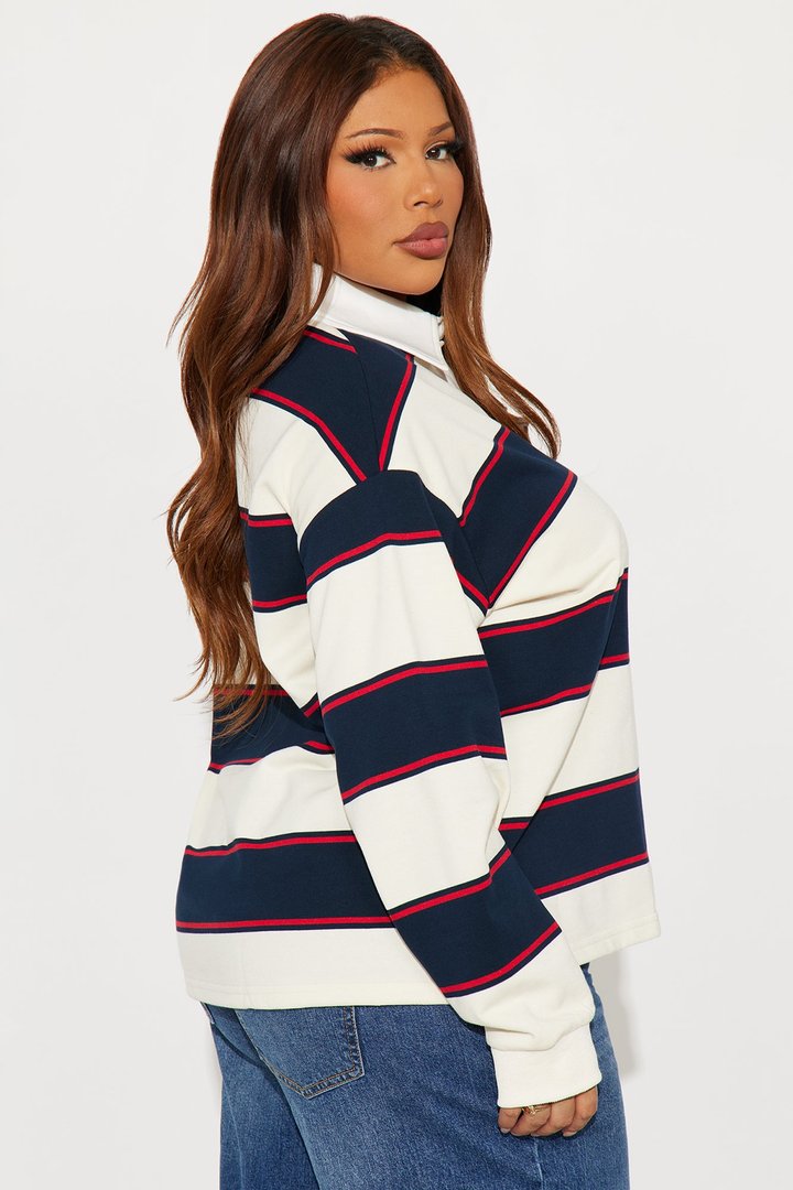 East Coast Rugby Stripe Polo Top - Cream/combo