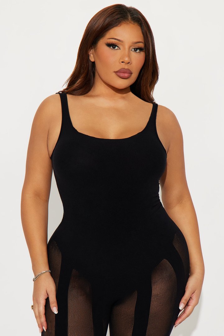 Tempting Kiss Mesh Jumpsuit Bodystocking - Black