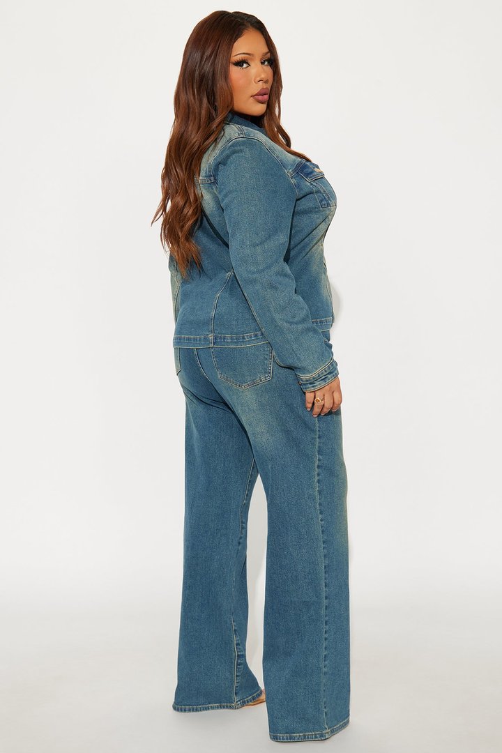Lana Denim Washed Pant Set - Medium Wash