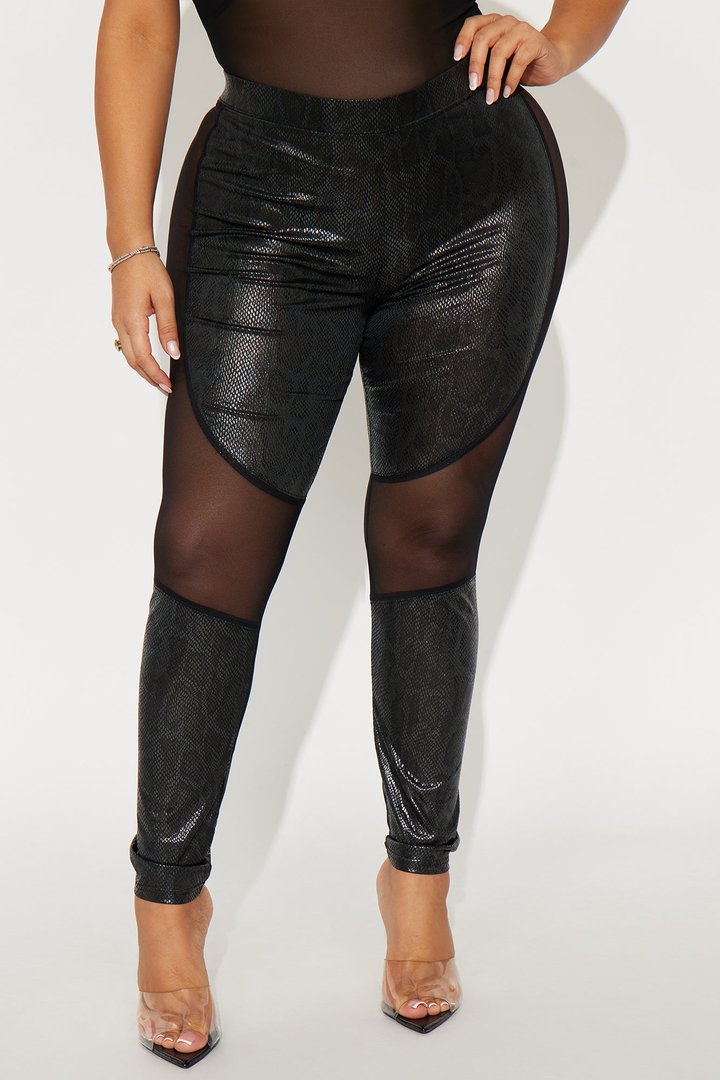 Sadie Mid Rise Mesh Cut Out Coated Legging - Black