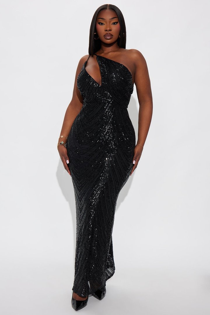 Alayna Sleeveless Sequin Gown - Black