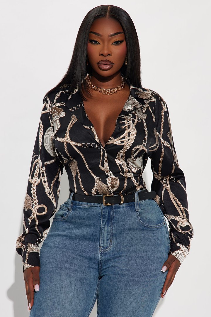 Chained To The Vibe Satin Shirt - Black/combo