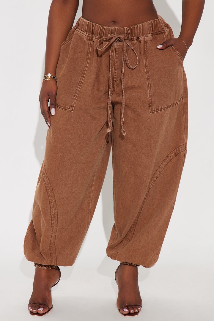 Alicia Washed Jogger Twill Pant - Chocolate