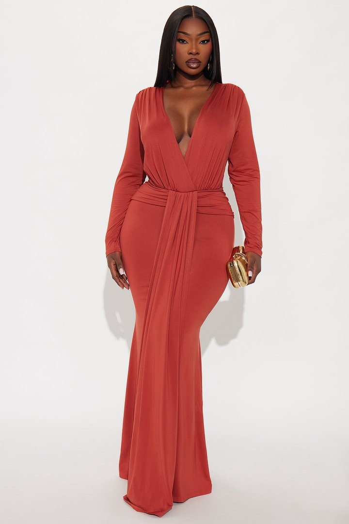 Major Obsession Draped Maxi Dress - Rust
