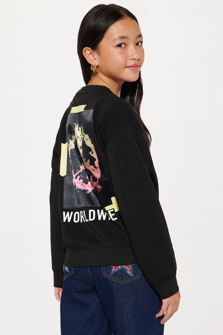 Mini She's Worldwide Crew Neck Sweatshirt - Black