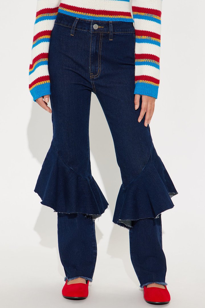 Mini Sway All Night Ruffle Flare Jeans - Dark Wash
