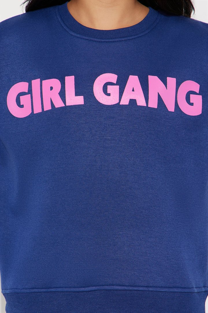 Mini Girl Gang Forever Crew Neck Sweatshirt - Navy