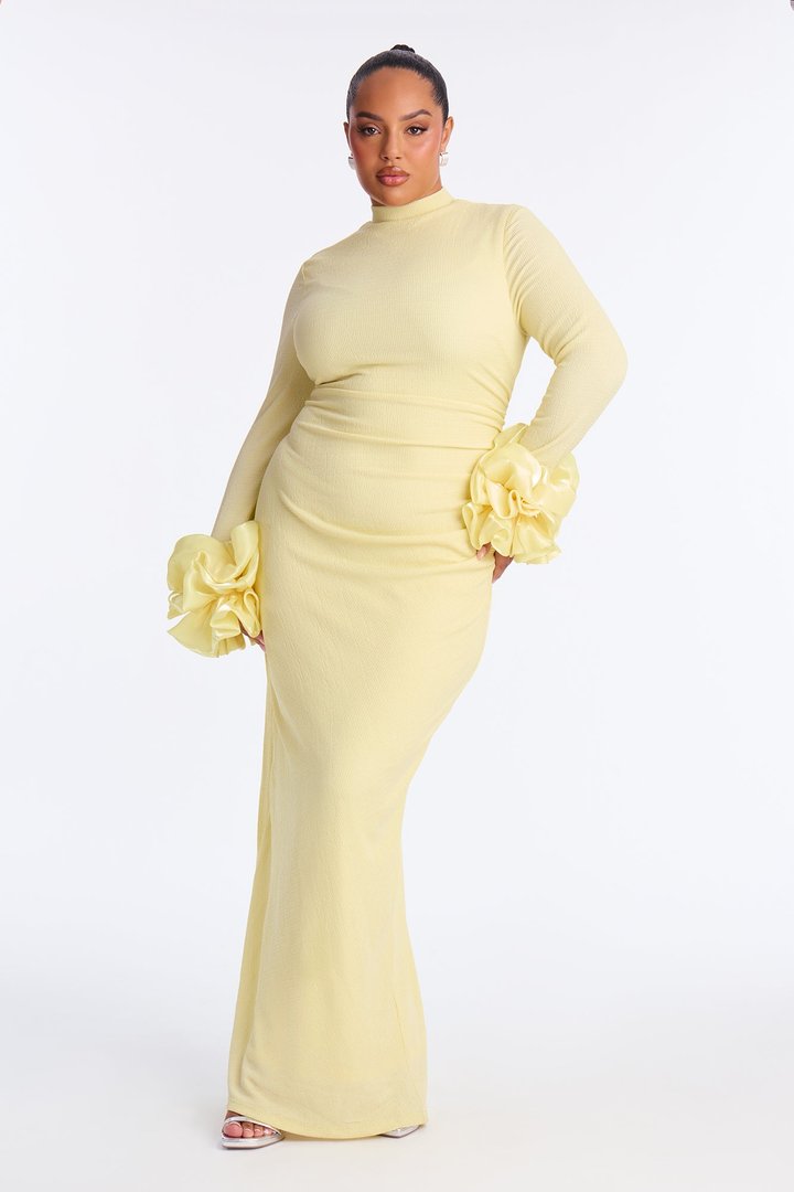 Monroe Ruffle Sleeve Textured Maxi Dress - Butter Yellow